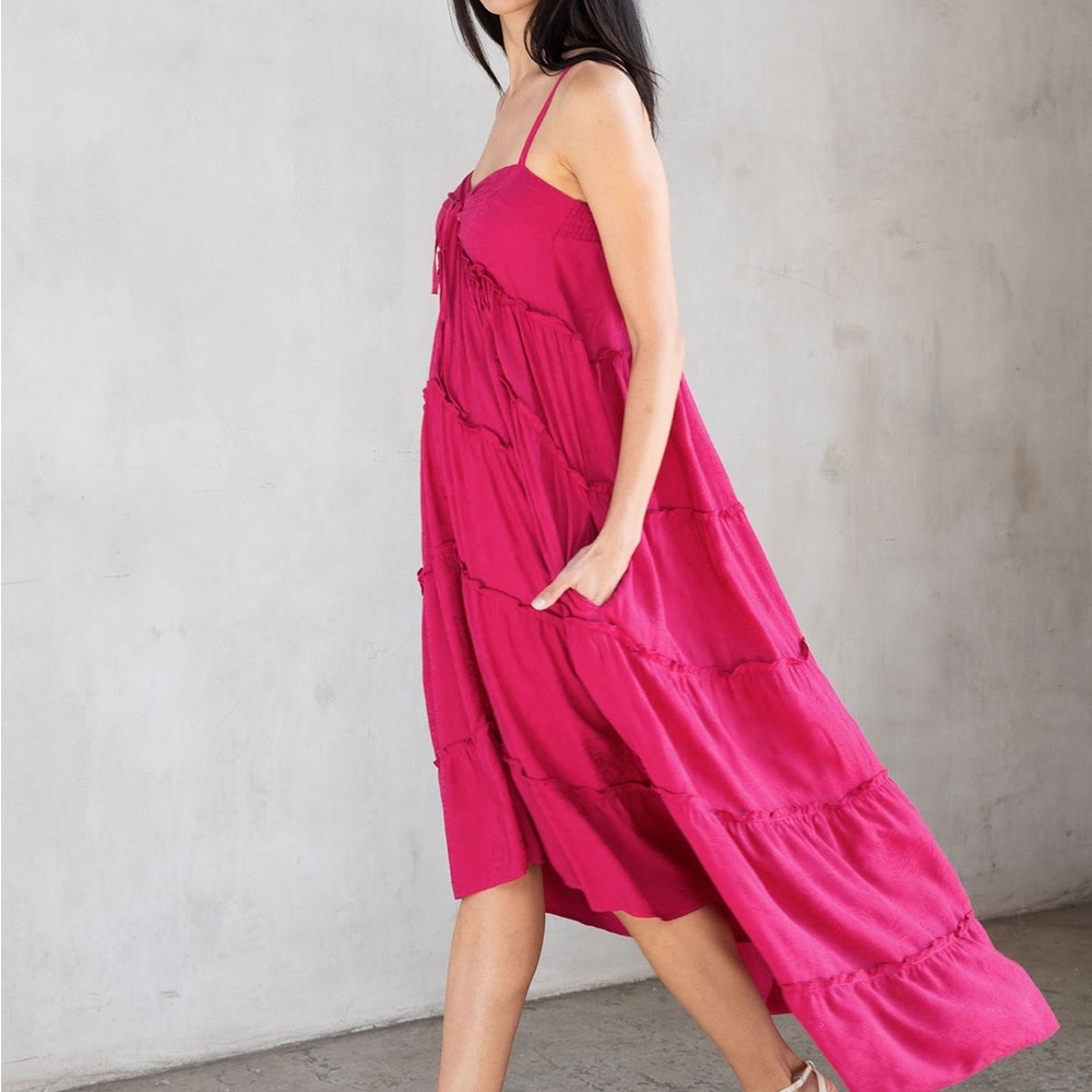 Lovestitch Dress hi-lo high low tiered comfortable bohemian flowy S M Rasberry